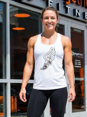 Team OrangeTheory WHITE tank racerback mom gift RETRO WINGED FOOT